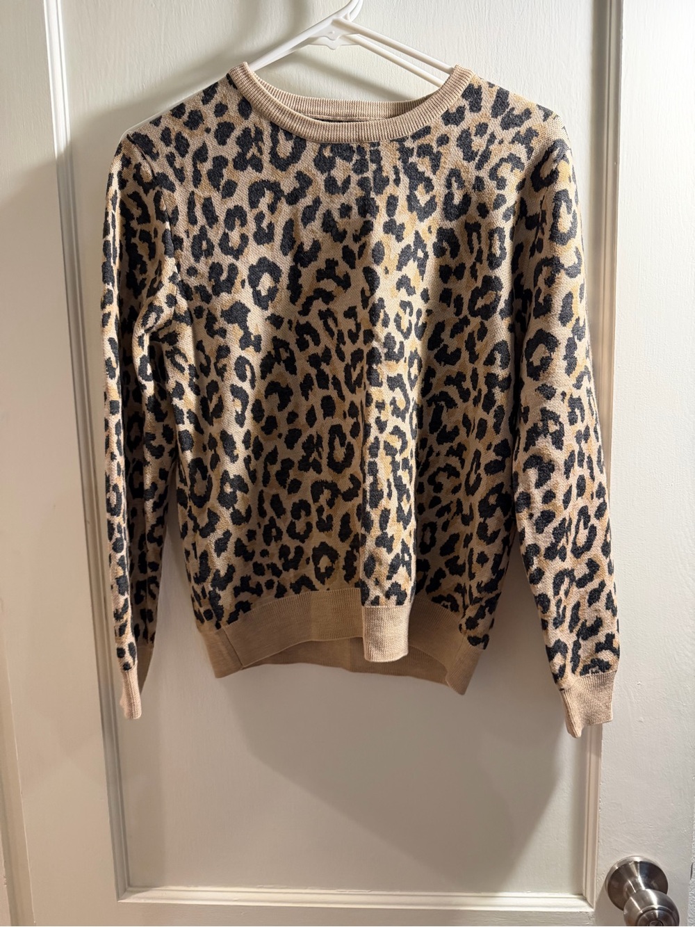 J. Crew Beige and Black Leopard Print Crewneck Sweater